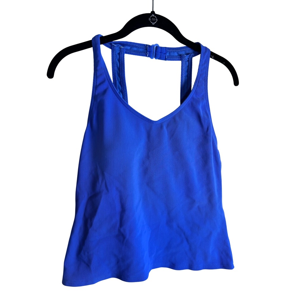 Lands End Tankini Top 14 Blue Ribbed Racerback Swim Women